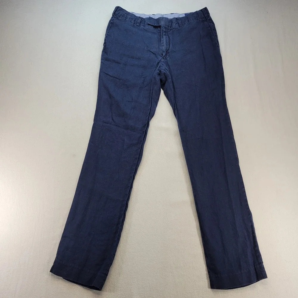 Polo Ralph Lauren Linen Pants Mens 32x32 Navy Blue Slim Fit Trousers